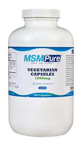 Kala Health MSMPure Vegetarian Capsules, 500 Count, Made with Organic Sulfur Crystals, 99.99% Pure Distilled MSM Supplement, 1,000 mg per Capsule, Made in USA