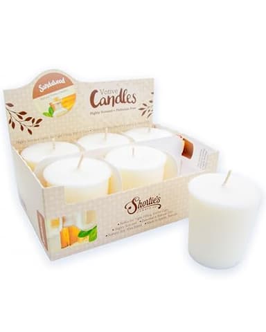 Pure Sandalwood Soy Votive Candles - Scented with Natural Fragrance Oils - 6 White Natural Votive Candle Refills - Incense & Earth Collection