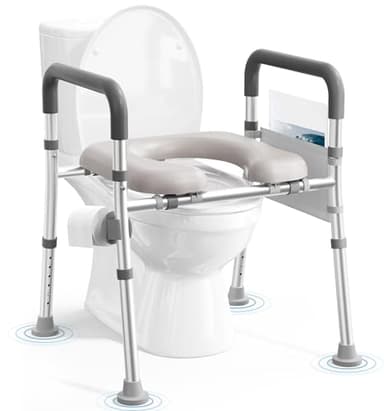 Soundfuse Toilet Seat Riser for Seniors, Raised Toilet Seat with Handles, Adjustable Height & Width, 400lb Handicap Elevated Toilet Seat, Fit Any Toilet