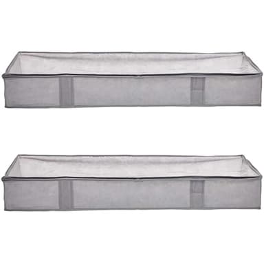 Amazon Basics Under Bed Fabric Zipper Blanket Storage Container Bags with Window and Handles, 2-Pack, 18 x 42 x 6 inches, Gray