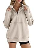 Women's Half Zip Sweatshirts Fleece Stand Collar Long Sleeve Thumb Hole Oversized Pullovers with Pockets Khaki