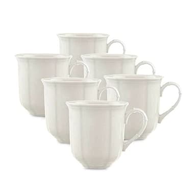 Villeroy & Boch Manoir Collection Coffee Mug, Set of 6-10oz Mugs, Premium Porcelain, Made in Germany, Rich, Creamy White