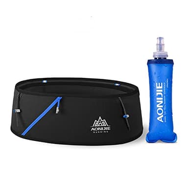 AONIJIE Hydration Running Belt with Water Bottle - 250ml BPA- Free Soft Flask Large Capacity & Lightweight Running Belt for Trailing Running Climbing Jogging(Black, L/XL)