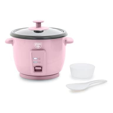 GreenLife Rice Cooker with Removable PFAS-Free Ceramic Nonstick Pot, 3-Cups Uncooked/6-Cups Cooked, Grains & Oatmeal Multicooker, Compact One-Switch Design, Auto Keep Warm, Easy Clean, Pink