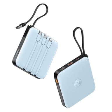 VRURC Portable Charger with Built-in 4 Cables, 20000mAh Battery Pack Charger Portable PD 20W Fast Charging, Power Bank for iPhone 16 15 14 13 12 11 X Samsung Galaxy Series Android Phone,Blue(1Pack)