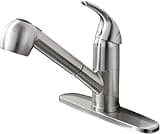 Ufaucet Stainless Steel Kitchen Faucet Brushed Nickel,Small Single Handle Pull Out Kitchen Sink Faucet with Sprayer,Single Hole Low Kitchen Faucets Grifo De Cocina