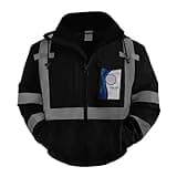 TCCFCCT High Visibility Jacket Waterproof Hi Vis Jacket for Men & Women, Warm Reflective Jackets for Men with Pockets, Construction Coats for Cold Weather, High Vis Rain Gear for Safety, J-Black, L