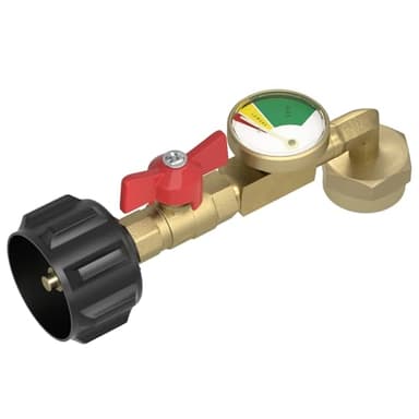 Rushare Upgraded Propane Refill Adapter for 1 lb. Tanks, with Valve and Gauge, Fill 1 lb Bottles from 20 lb Tank, 90-Degree Elbow Design, Easy to Use, Solid Brass