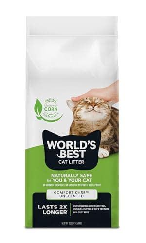 WORLD'S BEST CAT LITTER Comfort Care Unscented, 32-Pounds - Natural Ingredients, Quick Clumping, Flushable, 99% Dust Free & Made in USA - Long-Lasting Odor Control & Easy Scooping