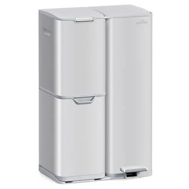 mVm 16 Gal Kitchen Trash Can, 3 Compartment Trash Can, Heavy Duty Anti Fingerprint Recycling Bin for Farmhouse Decor(Cement)