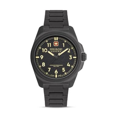 Swiss Military Hanowa Fieldmaster Herrenuhr mit Lederarmband Oder Metallband Saphirglas, Black, Bracelet