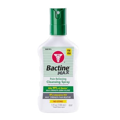 Bactine Max Pain Relieving Antiseptic Spray with Lidocaine, First Aid Pain + Itch Relief, No-Sting, Kills 99% of Germs*, 5oz