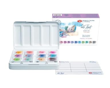 White Nights Professional Watercolor Set 12 Full Pans (2.5ml) of Pastel Colors, Extra Fine Artist Grade Pigments, Vibrant & Lightfast, in Portable Durable Plastic Case by Nevskaya Palitra