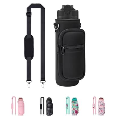 32 oz Water Bottle Carrier Bag, 32/40 oz Crossbody Water Bottle Holder with Strap, Sling Bag Sleeve Pouch Holder with Phone Pocket and Small Pocket for Walking Hiking Camping Gym (2.95"W * 9.05"H)