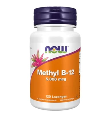 NOW Foods Methyl B12 - Methylcobalamin Plus Folic Acid - 5,000 MCG (120 Lozenges)