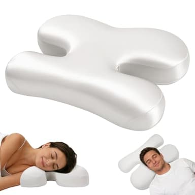 Side Sleeper Pillow for Anti-Wrinkle, Cooling Memory Foam Pillows for Neck Pain & Breathing Smoothly, Silky Satin Anti-Aging Pillow with High Low Ergonomic Design for Back and Side Sleepers (White)