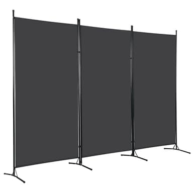 FDW 3-Panel Room Divider Privacy Screen, 6FT Portable Folding Partition with Metal Frame (102" W x 70" H) for Office/Home Use, Grey