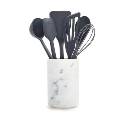 GreenPan Silicone 7 Piece Utensil & Crock Set, Cooking Kitchen Utensil, Flexible Rubber Nonstick Cookware, Rigid Steel Core, Heat-Resistant, Anti-Slip Handle, BPA-Free, Dishwasher Safe, Charcoal Gray