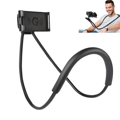geyitafum Cell Phone Stand Hanging on Neck Upgraded, Hands-Free Mobile Phone Holder Clip on Bed/Table 360° Rotation iPhone Tablet Mount Bracket, 27.6''/70 cm Length for 4.7''-6.7'' Screen