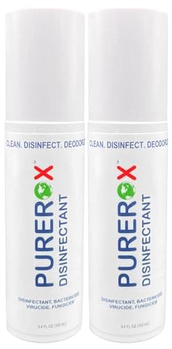 PUREROX disinfectant (3.4oz, 2pk) TSA Approved travel size. Eliminate 99.9999% viruses Norovirus, MRSA, Fungus, Bacteria. Hospital Grade. Safe for Use Anywhere. No residue. Suitable for All Surfaces.