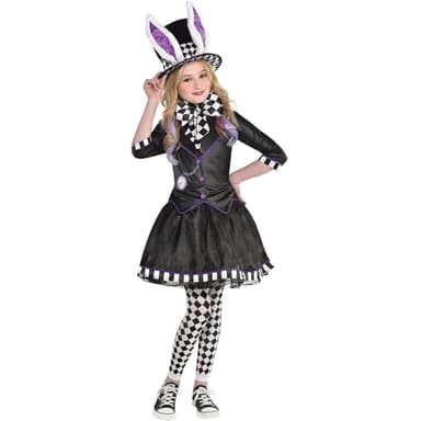 Amscan Dark Mad Hatter Halloween Costume for Women, Medium, Includes Dress, Hat, Bowtie, and Tights