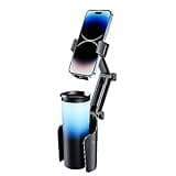 2-in-1 Upgraded Version Cup Phone Holder for Car: Car Cell Phones Cup Stand Expander with Height Adjustable Arm Fit for Truck | SUV | Automobile Compatible with iPhone & Samsung & Android Smartphones