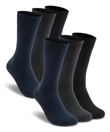 LIXIA Men's Thin Merino Wool Socks, Cozy Casual Winter Warm Breathable Mid-calf Dress Socks(6 Pairs - Black/Dark Grey/Navy Blue)