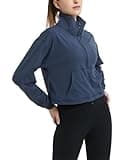 happlan Women's Half Zip Pullover Cropped Jackets Long Sleeve Athletic Running Yoga Workout Shirts for Women(0657-NavyBlue-L)
