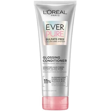 L'Oreal Paris Glossing Sulfate Free Conditioner with Glycolic Acid, Hair Care for Lasting Shine and Smoothness for Dull, Dry Hair, EverPure, 6.8 Fl Oz