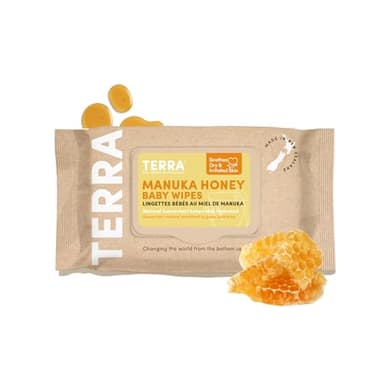 Terra Bamboo Baby Wipes: Manuka Honey, 99.5% Pure New Zealand Water, 100% Biodegradable Bamboo Fiber, 0% Plastic, Unscented Baby Wipes for Sensitive Skin, 1 Pack of 70 Wipes