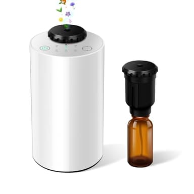 Waterless Essential Oil Diffuser Aromatherapy Scent Diffusers for Home Large Room, Bedroom, Car, Office, Desk, Battery Operated Mini Portable Air Freshener,4 Timers & 3 Mist Levels (White)