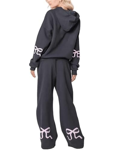 SHBECYDE Two Piece Outfits Bow Graphic Print Hoodie Sweatpants Set Oversized Sweatshirt and High Waist Sweatpants Tracksuit