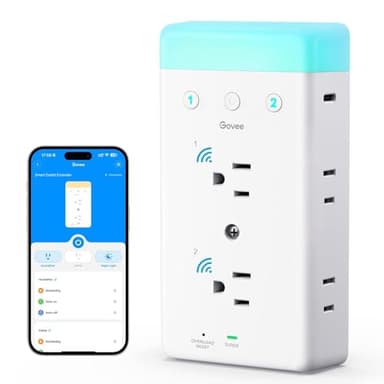 Govee Smart Plug Outlet Extender, 3-Sided Smart Power Strips with 2 Smart Outlets & 2 USB Ports with RGB Night Light, APP & Voice Control, Surge & Overload Protection for Home Office
