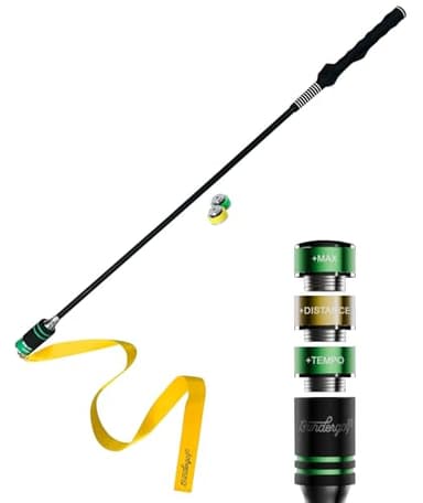 TA25R Golf Swing Trainer Aid with Ribbon (Right-Handed) for Indoor Practice Speed and Impact Training, Improved Rhythm, Grip, Flexibility, Balance, Tempo and Strength