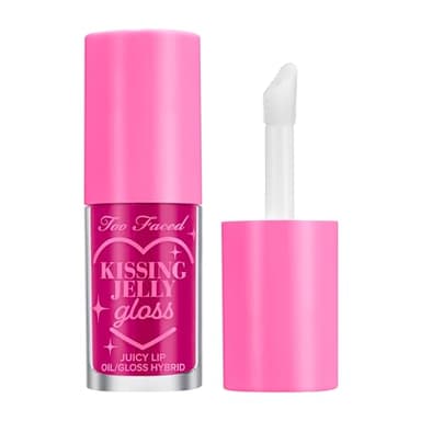 Too Faced Kissing Jelly Lip Oil + Gloss | Hydrating Lip Serum Treatment with Jojoba Oil for Instant Moisture and Glossy Shine, 0.15 Fl Oz, Raspberry
