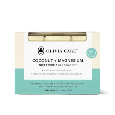 Olivia Care Coconut & Magnesium Bar Soap Set, Moisturizing Triple-Milled Formula, 5 oz Each, 3-Pack, All Natural & Sustainably Sourced