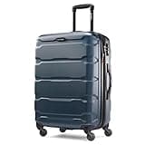 Samsonite Omni PC Hardside Expandable Luggage with Spinner Wheels, Teal, Checked-Medium 24-Inch