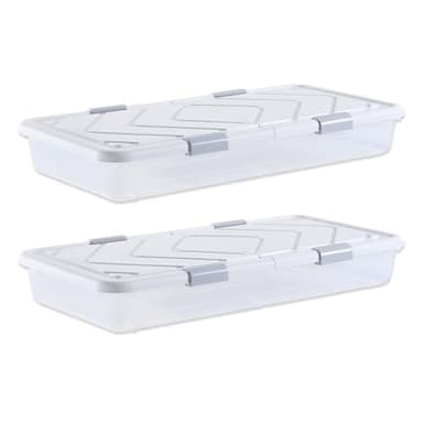 VEVOR Under Bed Storage with Wheels, 39.8 x 20.1 x 5.9 inch Underbed Containers, Underbed Shoes Organizer with Lid & Gray Latch, Rolling Under the Bed Storage Bins for Clothes Shoes Blankets, 2 Pack