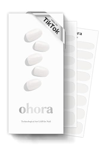 ohora Semi Cured Gel Nail Strips (N Clean White) - White, Solid, Works with Any UV/LED Lamps, Salon-Quality, Long Lasting, Easy to Apply & Remove - Includes 2 Prep Pads, Nail File & Wooden Stick