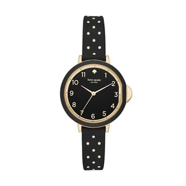 Kate Spade New York Women's Park Row Quartz Metal and Silicone Watch, Color: Black/Gold, Polka Dot (Model: KSW1355)