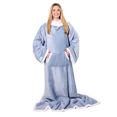 Snuggie The Original Wearable Blanket With Sleeves & Pockets | Sherpa, Oversized Throw for Adult Men & Women, Machine Washable, Great Gift for Holidays, As Seen on TV | One Size, Dusty Blue, 71 x 54