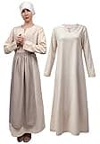 FURPHI Medieval Linen Underdress for Women Slit Neckline Long Sleeve Biblical Peasant Costume (Large)