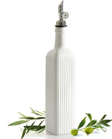 UDNORDGLOW 18 oz Ceramic Olive Oil Dispenser with Automatic Stainless Steel Pourer, Ceramic Oil Bottle and vintage bottle for kitchen
