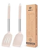 Pack of 2 Silicone Solid Turner, Non Stick Slotted Kitchen Spatulas, High Heat Resistant BPA Free Cooking Utensils, Ideal Cookware for Fish, Eggs, Pancakes(Stainless Steel Khaki)