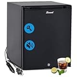 Compact Refrigerator 1.0 Cu Ft, Mini Fridge with Lock, 12V RV Refrigerator, Small Fridge with Lock, 2 Ways 12V DC/110V AC Semi Truck Refrigerator for Bedroom, Truck, Dorm, Black