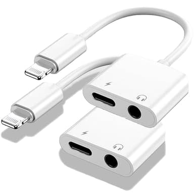 Apple MFi Certified 2-in-1 Lightning to 3.5mm Headphone Jack Adapter,Fast Charger&Aux Audio Splitter Dongle for iPhone-Car AUX,Home,Gym,Travel,Compatible with iPhone 14/13/12/11/XR/X/8/7,2Pack,White