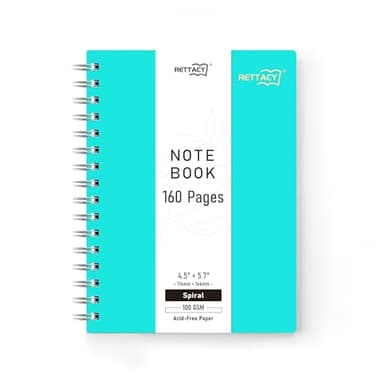 RETTACY Pocket Journal Notebook, 160 Lined Pages, A6 Mini Small Size (4.5" × 5.7"), for Work, Journaling, Writing, 100 GSM Thick Paper, Spiral-bound, Flexible Plastic Cover (Tiffani Blue)