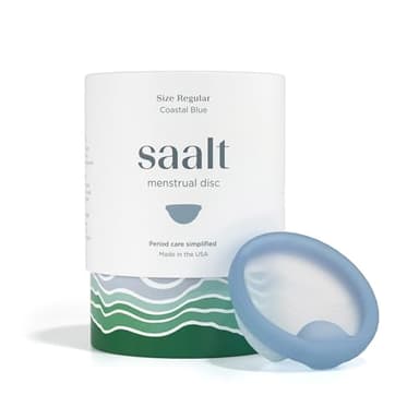 Saalt Menstrual Disc - Soft, Flexible, Reusable Medical-Grade Silicone - Wear 12 Hours - Removal Notch - Two Sizes - Menstrual Cup or Tampon Alternative - Made in USA - Lasts 10 Years (Blue, Regular)