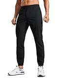 CRZ YOGA Athletic Joggers for Men - 29" Lightweight Running Training Pants with Zip Pockets and Ankle Zippers Black Large