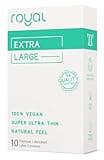 Royal Extra Large Ultra Thin Vegan Condoms for Men - Premium Lubricated Natural Condom - Unflavored Lubricant, Organic Latex - Odorless, Snug, Natural Feel - Safe & Durable - 10 Pack